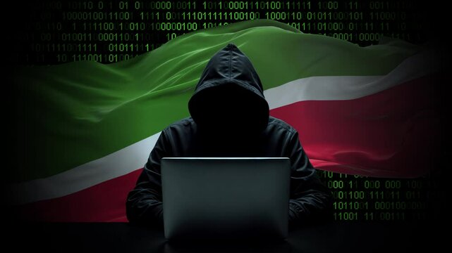 Tatarstan flag - 3D realistic waving flag on matrix digital background with binary code