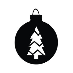 Obraz premium Black silhouette christmas ball with christmas tree