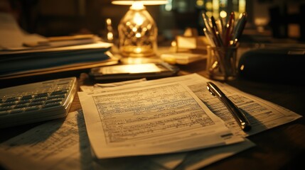 Desk Documents Forms Pen Calculator Night Light