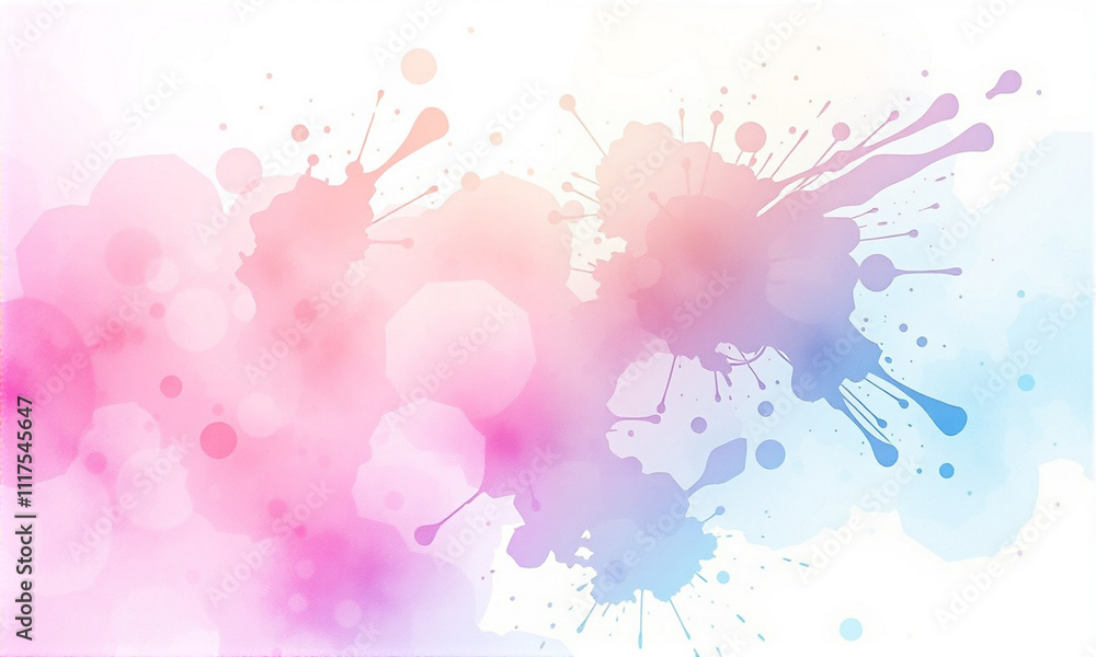 Poster colorful background with pink and blue splatters. the splatters are in different sizes and are scatt