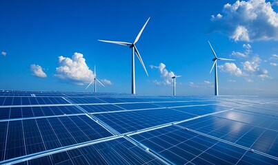 Wind and solar power station with a focus on the control panel, showcasing renewable energy technology and sustainable innovation.