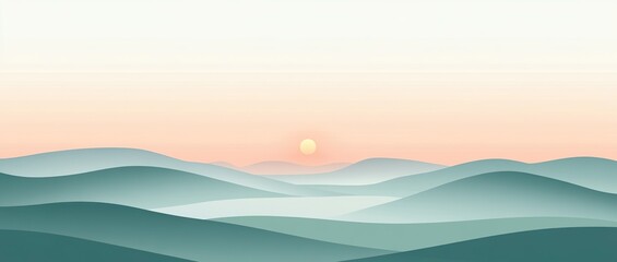 Minimalist sunrise over rolling hills in pastel tones. Ideal for designs requiring a peaceful and contemporary aesthetic.