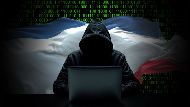 Crimea flag - 3D realistic waving flag on matrix digital background with binary code - Powered by Adobe