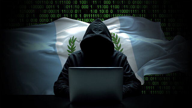 Guatemala flag - 3D realistic waving flag on matrix digital background with binary code - Powered by Adobe