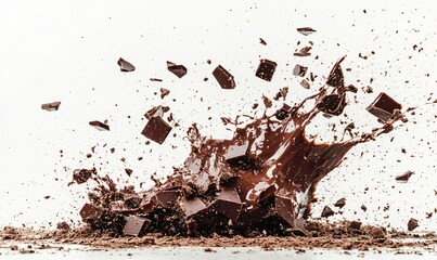 Liquid chocolate flowing smoothly on a clean white background, highlighting richness and indulgence, perfect for dessert and confectionery themes.
