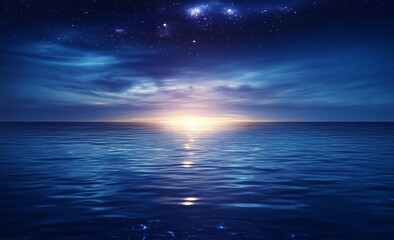 A serene night scene with the Milky Way shining over the horizon, blending tranquility and vastness, ideal for commercial backgrounds.