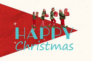 Trend composite sketch template 3D photo collage of happy christmas postcard winter holiday...