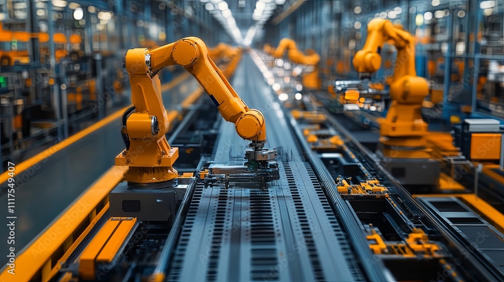 Poster automated assembly line robots manufacturing products