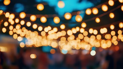 Festive bokeh lights illuminating a blurry night scene.