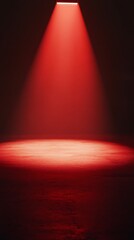 Red stage with dynamic lighting on a red background, featuring a spacious product display area, ideal for festive opening ceremonies and automotive advertisement concepts.