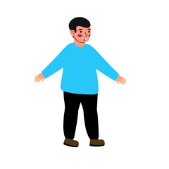 Little happy boy on white background. Vector illustration in flat style on a white background.