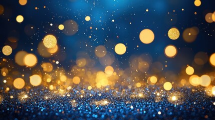 Obraz premium Sparkling Blue and Gold Glitter Festive Background.