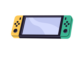 Modern gamepad icon. Portable video game console. Device with display and button to control, play videogames. Gamers' toy, controller with screen. Flat isolated vector illustration on white background © Paper Trident