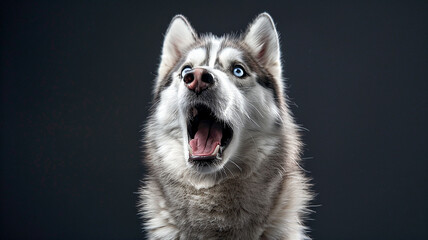 Portrait of a Surprised Husky Dog with Mouth Open in Amazement