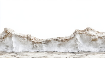 Minimalist view of eroded sand cliffs against a stark white sky, highlighting natural textures and earthy tones.