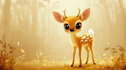 Fototapeta premium Adorable Fawn in a Golden Forest Setting
