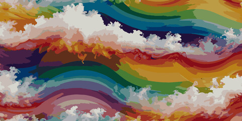 Abstract rainbow clouds smook explosion wavey line paint wallpaper texture white background. 