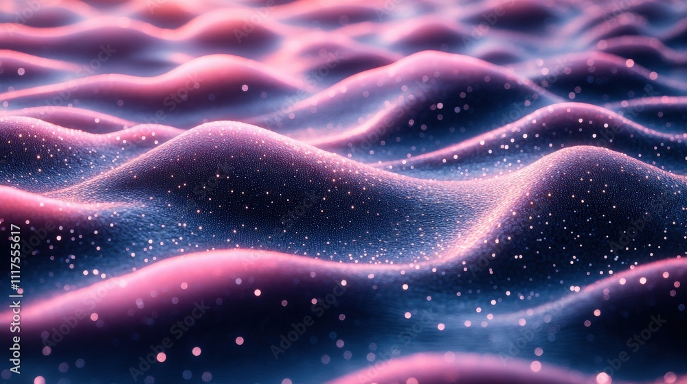 Aufkleber abstract digital waves in soft pink and blue tones with sparkling particles creating a dreamy oceani