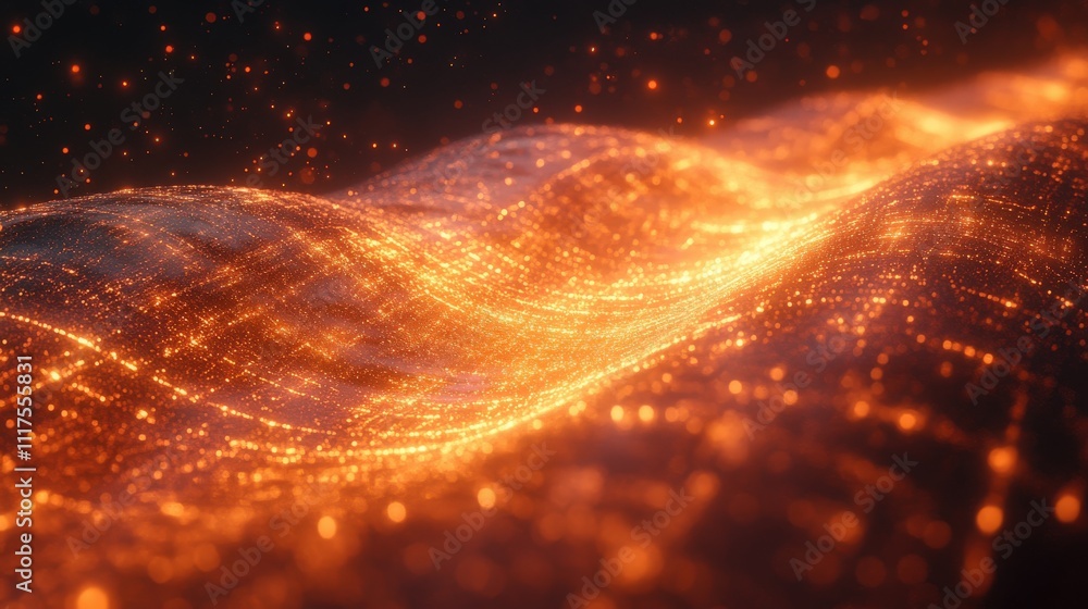 Poster abstract glowing waves with shimmering particles creating a mesmerizing flow of light and energy in 