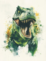 Naklejka premium Digital Artwork of a Ferocious Tyrannosaurus Rex with Colorful Splash Background Capturing the Essence of Prehistoric Life in Vibrant Detail