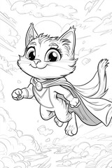 Fototapeta premium Superhero Cat Coloring Page for Kids