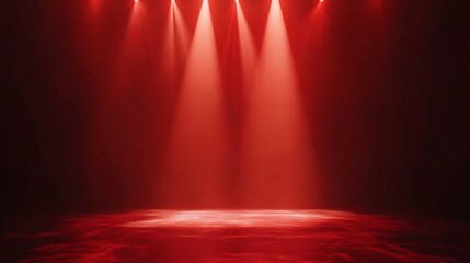 A vibrant red stage with lighting on a red background, creating an elegant and festive atmosphere, perfect for a holiday opening ceremony.