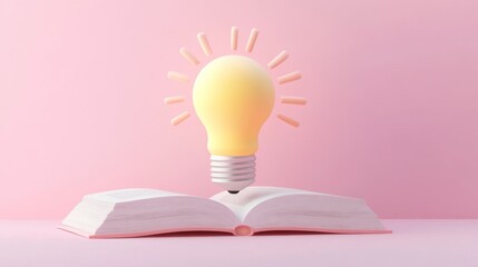 Illuminated Lightbulb Above Open Book Representing Knowledge