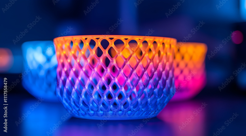Poster colorful, glowing candle holders in a dark setting, featuring intricate patterns that create a mesme