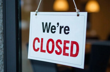 We are closed sign hanging on the door of a restaurant or shop