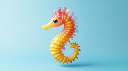 Fototapeta premium A Cute Orange Seahorse on a Blue Background
