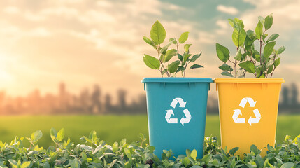 Various recycling and waste disposal activities and green space, loving the world, a green world for a friendly environment