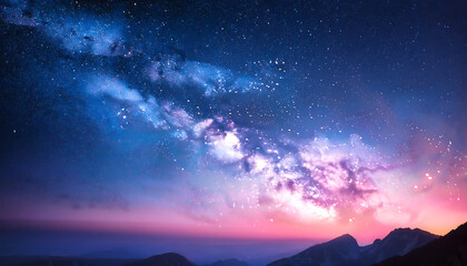 Naklejka premium Cosmic Nightscape: Starry Sky with Hints of Pink and Deep Blue