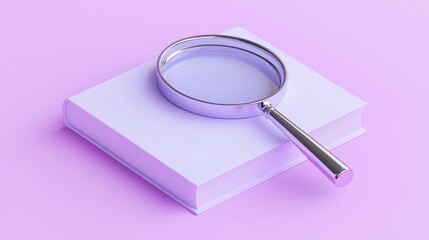 Magnifying Glass on a Lavender Book Represents Research