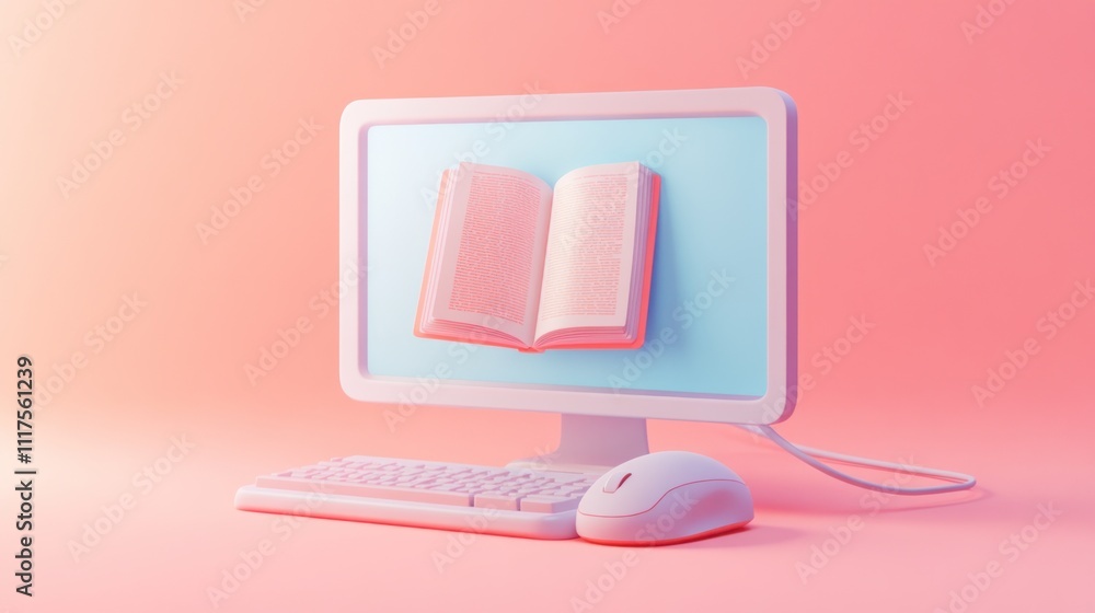 Aufkleber digital book displayed on a pastel computer screen