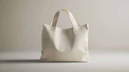 A plain, cream-colored tote bag with handles.