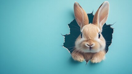 Obraz premium Close-up of a curious rabbit peeking through an indoor wall
