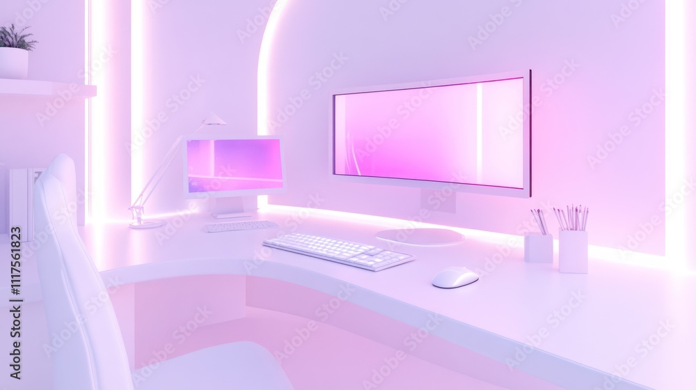 Poster modern minimalist purple workspace computer setup