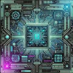Fototapeta premium high-tech texture reminiscent of the surface of a microchip, with detailed circuits 