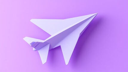 Fototapeta premium Lavender Paper Airplane Soaring Above Purple Background