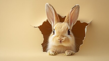 Obraz premium Curious rabbit peeking through wall studio animal photography close-up