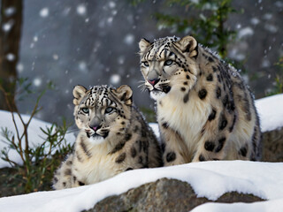 Obraz premium snow leopard family