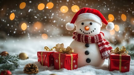 Fototapeta premium Festive snowman decoration creates cozy christmas ambiance indoors