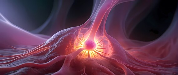 D rendering of a cancerous growth and its interaction with healthy tissue