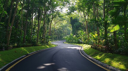 Serene Country Lane with Sunlight Filtering Through Trees