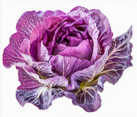 Obraz premium Fresh Red cabbage (Brassica oleracea) or purple cabbage or blaukraut, isolated on white background.