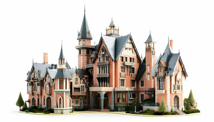 Fototapeta premium A detailed model of a grand, ornate mansion with various architectural features.