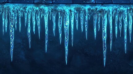 Glowing Blue Icicles Hanging From Eaves