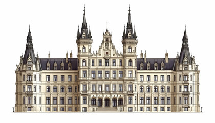 Fototapeta premium A detailed illustration of a grand, historical-style building with ornate architecture.