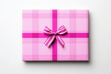 Stylish pink plaid gift box with smooth blank area for personalization. Perfect for any occasion, this vibrant design adds cheerful touch to your presents