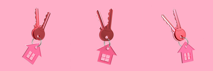 Red House Key 3D Illustration for Mortgage, Loan, and Real Estate Concept